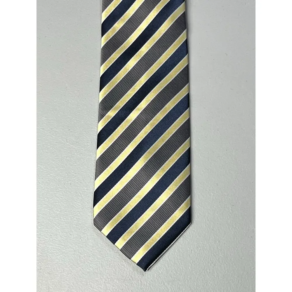 Bergamo New York Tie Yellow Blue Striped Mens Handmade Necktie 3 1/4